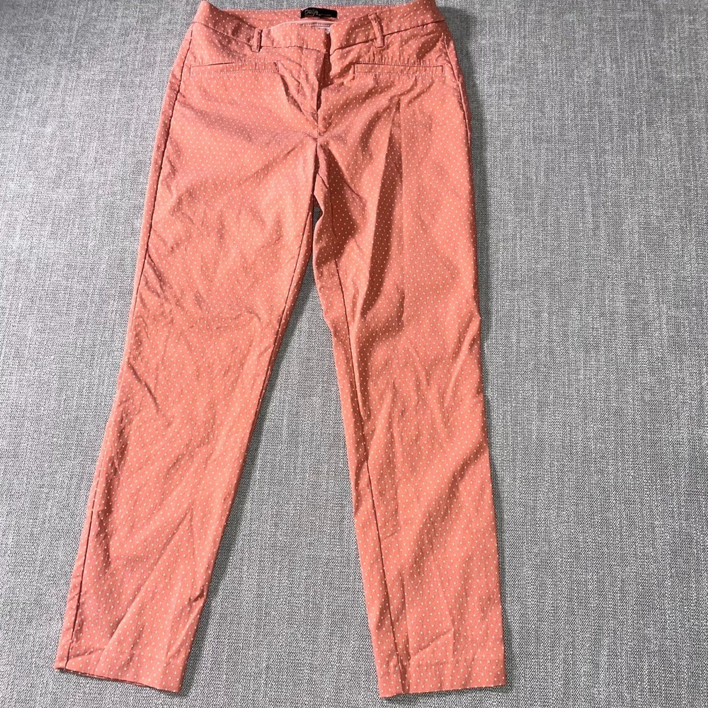 Dalia Collection Pants Womens 8 Rust Mid Rise Micro Dot Print Straight Leg